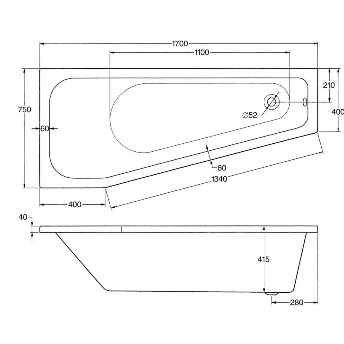 Badewanne Koala Vario B 1700 x 750 mm weiß*Ottofond Sale