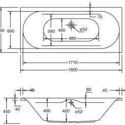 Badewanne Madera 1800 x 800 mm weiß*Ottofond Online