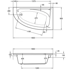 Badewanne Marina Modell A 160 x 90 cm weiß^Ottofond Outlet