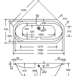 Ottofond Whirlpool-Set Sicilia 170 x 75 cm weiß/chrom Typ 3