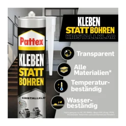 Pattex Montageklebstoff Kleben statt Bohren Kristallklar 290 g