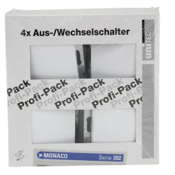 PROFI-PACK-SET Aus-/Wechselschalter Monaco ultraweiß 4 Stück Serie 202* Outlet