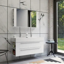 Progetto Idea Stella Badmöbel DOMUS 120 weiß mit Spiegelschrank und Lampe