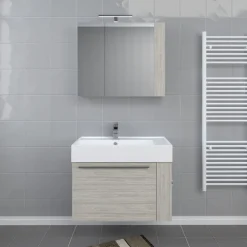 Progetto Idea Stella Badmöbel DOMUS 80 Ulme creme mit Spiegelschrank und Lampe