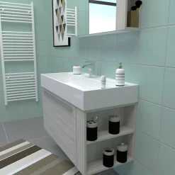 Badmöbel DOMUS 100 Ulme creme mit Spiegelschrank und Lampe^Progetto Idea Stella Online