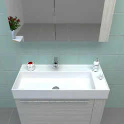 Badmöbel DOMUS 100 Ulme creme mit Spiegelschrank und Lampe^Progetto Idea Stella Online