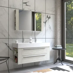 Badmöbel DOMUS 120 Ulme creme mit Spiegelschrank und Lampe*Progetto Idea Stella Sale