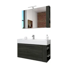 Progetto Idea Stella Badmöbel DOMUS 100 Ulme onyx mit Spiegelschrank und Lampe