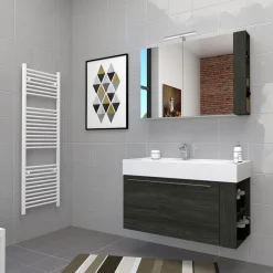 Progetto Idea Stella Badmöbel DOMUS 100 Ulme onyx mit Spiegelschrank und Lampe