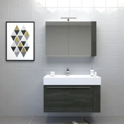 Progetto Idea Stella Badmöbel DOMUS 100 Ulme onyx mit Spiegelschrank und Lampe