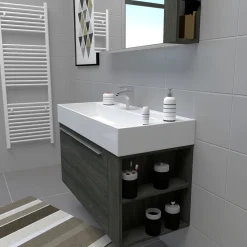 Progetto Idea Stella Badmöbel DOMUS 100 Ulme onyx mit Spiegelschrank und Lampe