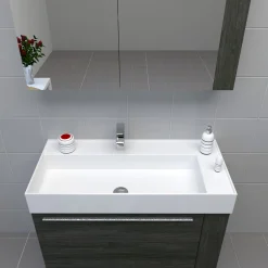 Progetto Idea Stella Badmöbel DOMUS 100 Ulme onyx mit Spiegelschrank und Lampe