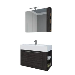 Progetto Idea Stella Badmöbel DOMUS 80 Ulme onyx mit Spiegelschrank und Lampe