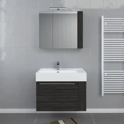 Progetto Idea Stella Badmöbel DOMUS 80 Ulme onyx mit Spiegelschrank und Lampe