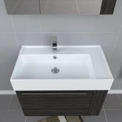 Progetto Idea Stella Badmöbel DOMUS 80 Ulme onyx mit Spiegelschrank und Lampe