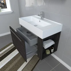 Progetto Idea Stella Badmöbel DOMUS 80 Ulme onyx mit Spiegelschrank und Lampe