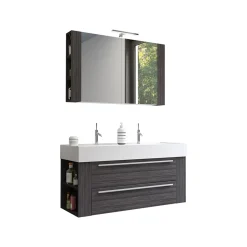 Badmöbel DOMUS 120 Ulme onyx mit Spiegelschrank und Lampe^Progetto Idea Stella Sale