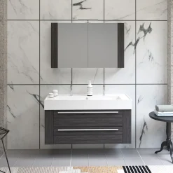 Badmöbel DOMUS 120 Ulme onyx mit Spiegelschrank und Lampe^Progetto Idea Stella Sale