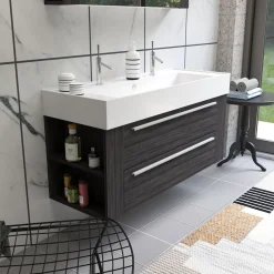 Badmöbel DOMUS 120 Ulme onyx mit Spiegelschrank und Lampe^Progetto Idea Stella Sale