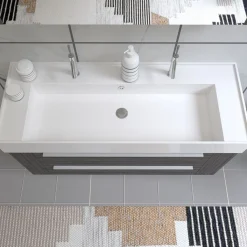 Badmöbel DOMUS 120 Ulme onyx mit Spiegelschrank und Lampe^Progetto Idea Stella Sale