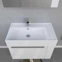 Progetto Idea Stella Badmöbel DOMUS 80 weiß mit Spiegelschrank und Lampe