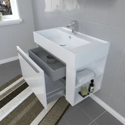 Progetto Idea Stella Badmöbel DOMUS 80 weiß mit Spiegelschrank und Lampe