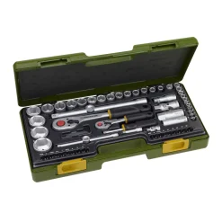 Proxxon Industrial Steckschlüssel-Satz mit Knüppelratsche 1/4 und 1/2 Zoll 65-teilig