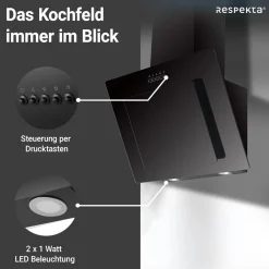 Respekta Haube Schwarz, 60 cm, EEK B3 Leistungsstufen LED-Beleuchtung