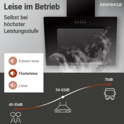 Respekta Haube Schwarz, 60 cm, EEK B3 Leistungsstufen LED-Beleuchtung