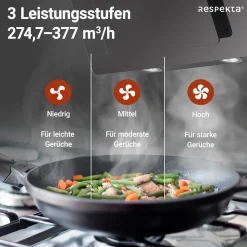 Respekta Haube Schwarz, 60 cm, EEK B3 Leistungsstufen LED-Beleuchtung