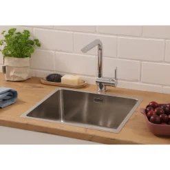 Respekta Spuele Edelstahl 49 cm inkl. Ab- und Ueberlaufgarnitur