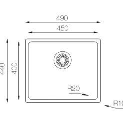 Respekta Spuele Edelstahl 49 cm inkl. Ab- und Ueberlaufgarnitur
