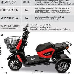 E-Carrier 25 V.3 Lithium, Rot, ohne Koffer, 60V-32,5Ah Akku, 1000 Watt^Rolektro