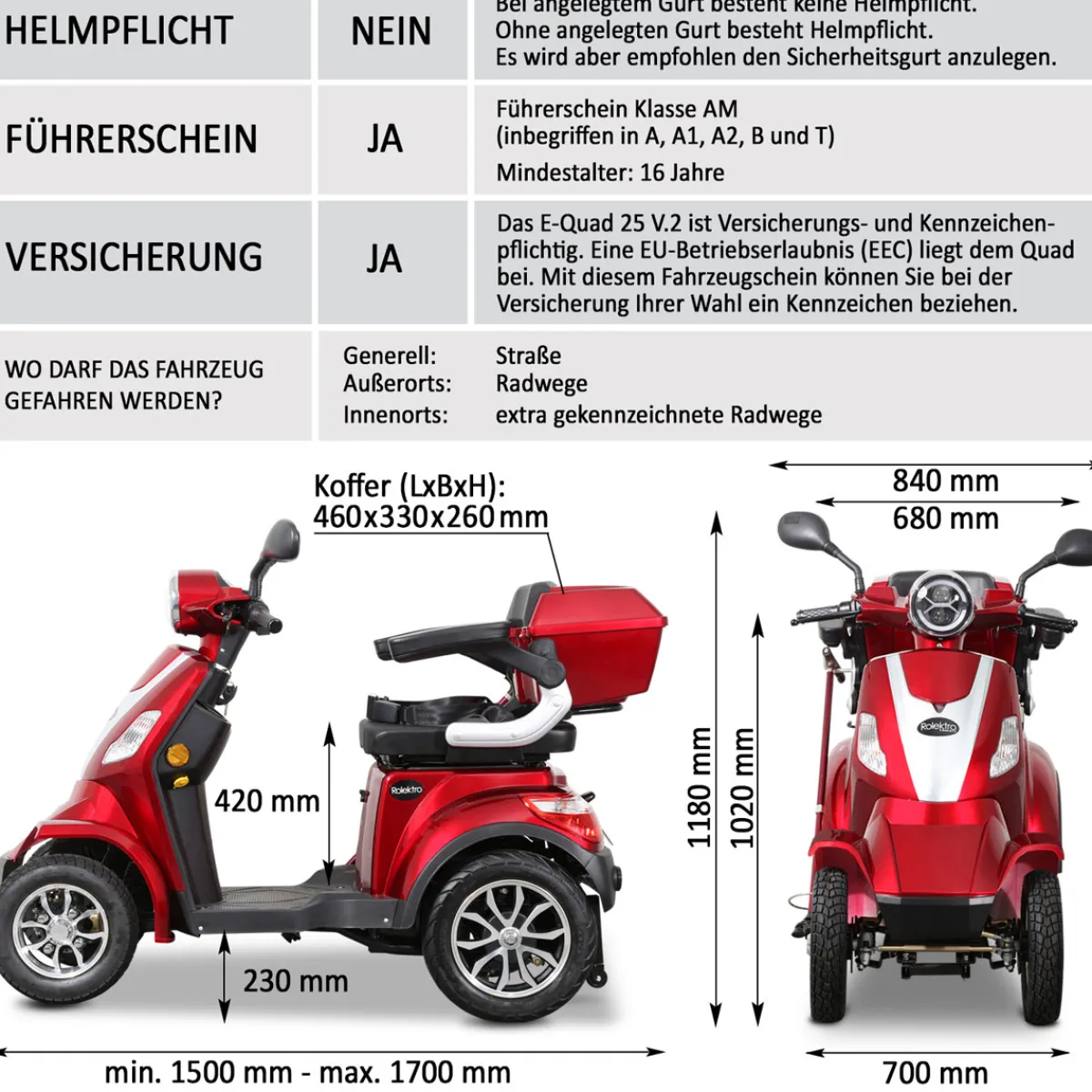 E-Quad 25, Rot, 60V-20Ah Bleigel Akkus, 1000 Watt^Rolektro Online