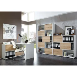 Schiebetürregal 120 x 119 x 35 cm anthrazit/Sonoma Eiche^ Hot