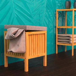 Bambus Wäschekorb mit Sitzkissen^Schütte