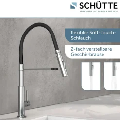 Küchenarmatur mit ausziehbarer Brause 79180 Stilo chrom schwarz^Schütte