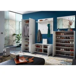 Schuhbank Adison Fronten in Hochglanz mit Rillenfräsung 96 x 51 x 39 cm weiß