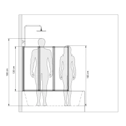 Badewannenfaltwand Alu Natur 121 x 127 x 121 cm ESG hell klar*Schulte Sale