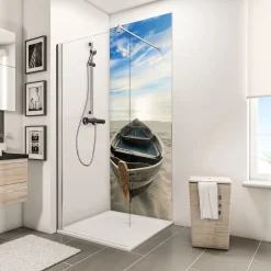 Schulte ExpressPlus Duschrueckwand DecoDesign Foto Ruderboot am Strand 2100 x 900