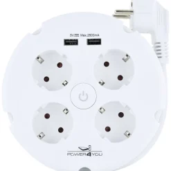 Schwaiger Steckdosenleiste 4-fach mit 2-fach USB rund weiß