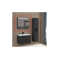 Spiegelschrank Amy, 80cm, schwarz matt, 3 Türen, 1 offenes Fach, LED-Kranz u. Unterbeleuchtung^ Outlet