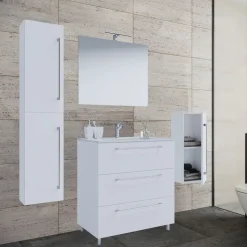 Stand-Waschplatz 80 cm 5-teiliges Set 3 Schubfächer mit Spiegel weiß^VCM Clearance