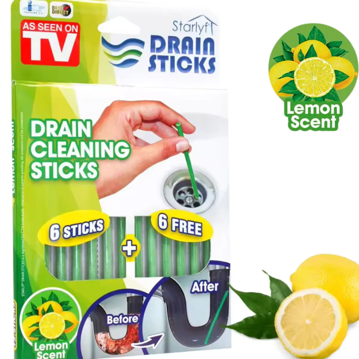 Abflussreiniger Stäbchen Drain Sticks 12 Stück Zitronenduft*Starlyf Hot