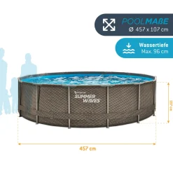 Summer Waves Active Frame Pool 457x457x107cm Rattan Braun