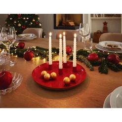 Teller mit 4 Kerzenhaltern Metall 26 x 3 x 26 cm rot^ New