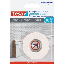 Montageband für Tapete und Putz 1,5 mm x 19 mm Traglast 10 kg*Tesa Sale