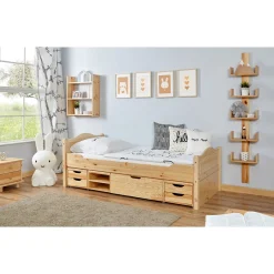 Einzelbett Leni Kiefer mit 4er Funktionsschubkasten 90 x 200 cm^Ticaa Best