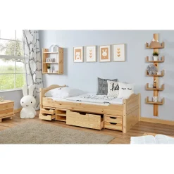 Einzelbett Leni Kiefer mit 4er Funktionsschubkasten 90 x 200 cm^Ticaa Best