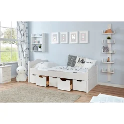Einzelbett Leni Kiefer weiß mit 5er Schubkästen 90 x 200 cm*Ticaa Sale
